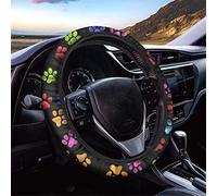 Dolyues - Coprivolante per auto con sfondo nero, per donne e uomini, motivo a zampe, con motivo ad acquerello, adorabile coprivolante per auto, accessorio decorativo per auto