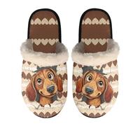 Dolyues Pantofole comode e soffici, antiscivolo, invernali, calde, per camera da letto, casa, scarpe da casa, taglia XS-XL, Bassotto Marrone, X-Small