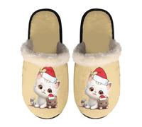 Dolyues Pantofole per bambini e adulti, calde pantofole antiscivolo per casa e interni, Gatto natalizio., Small