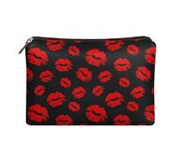 Dolyues Pochette da donna in pelle con cerniera, multifunzionale, da viaggio, vacanza, Bacio labbra rosse, Taglia unica