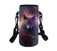 Dolyues Portabottiglie regolabile a tracolla con design lupo, custodia in poliestere resistente per tazze larghe 8 cm, accessorio per campeggio e avventure in montagna, Lupo