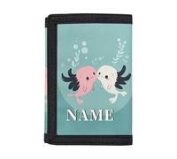 Dolyues Portafoglio a tre ante personalizzato per bambini carino portafoglio porta carte di credito tasca per contanti per adolescenti età 7-10, Aggiungi il tuo nome su Couple Axolotl