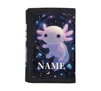 Dolyues Portafoglio a tre ante personalizzato per bambini carino portafoglio porta carte di credito tasca per contanti per adolescenti età 7-10, Aggiungi il tuo nome su Axolotl