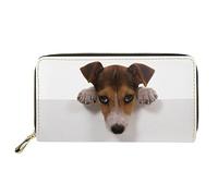 Dolyues Portafoglio da donna con cerniera e portamonete, in pelle sintetica di poliuretano, con scomparti per carte di credito multipli per le donne, Jack Russell Terrier Dog Design, Classico