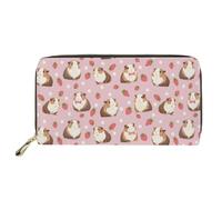 Dolyues Portafoglio da donna, con cerniera, porta carte di credito, con tasche per monete e scomparti multipli per carte, in pelle ecologica in poliuretano, Porcellino d'India Fragola-rosa, Classico