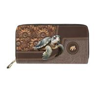 Dolyues - Portafoglio da donna in PU, con cerniera, porta carte di credito, con scomparti multipli, borsa a mano, porta cellulare, Tartaruga, Classico