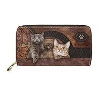 Dolyues Portafoglio da donna lungo in pelle PU con scomparti multipli, scomparto per carte di credito con cerniera, portamonete da donna, Stampa famiglia di gatti, Classico