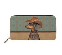 Dolyues Portafoglio lungo da donna con cerniera, carta di credito, contanti, portamonete, Bassotto Cowboy, Classico