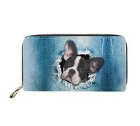 Dolyues Portafoglio lungo da donna con cerniera, carta di credito, contanti, portamonete, Motivo cane Boston Terrier, Classico