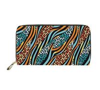 Dolyues Portafoglio lungo da donna con cerniera, carta di credito, contanti, portamonete, Onde leopardate colorate, Classico