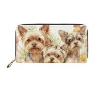 Dolyues Portafoglio lungo da donna con cerniera, carta di credito, contanti, portamonete, Yorkies acquerello, Classico