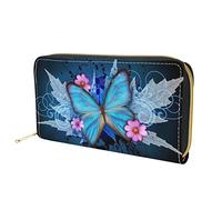 Dolyues - Portafoglio lungo da donna con cerniera, porta carte di credito e portamonete con tasca per contanti, Farfalla blu., Classico