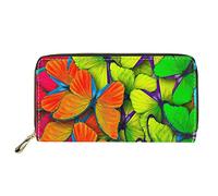 Dolyues Portafoglio lungo da donna in pelle PU con motivo a farfalla 3D colorato rosso verde con tasche per monete e telefono, portafogli grandi con cerniera