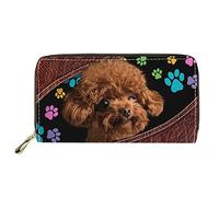 Dolyues Portafoglio lungo da donna in pelle PU con slot multiplo, porta carte di credito con cerniera portamonete e contanti, regalo da donna, Stampa Cane Orsacchiotto Marrone, Classico