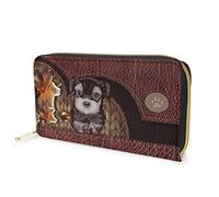 Dolyues Portafoglio lungo da donna in pelle PU con slot multiplo, porta carte di credito con cerniera portamonete e contanti, regalo da donna, Stampa cane Schnauzer, Classico