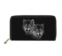 Dolyues Portafoglio lungo da donna in pelle sintetica con cerniera di credito, borsa casual con tasche per monete per donne e ragazze, Nero Lupo Stampato, Classico