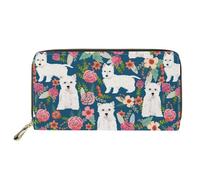 Dolyues Portafoglio lungo in pelle PU impermeabile per le donne con cerniera carta di credito contanti borsa da donna con tasca portamonete, Cane bianco., Classico