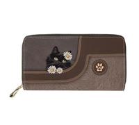 Dolyues Portafoglio lungo in pelle PU impermeabile per le donne con cerniera carta di credito contanti borsa da donna con tasca portamonete, Gatto nero , Classico