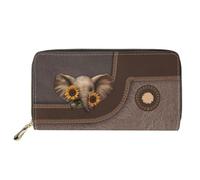 Dolyues Portafoglio lungo in pelle PU impermeabile per le donne con cerniera carta di credito contanti borsa da donna con tasca portamonete, Girasole Elefante, Classico
