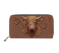 Dolyues Portafoglio lungo in pelle PU impermeabile per le donne con cerniera carta di credito contanti borsa da donna con tasca portamonete, Mucca, Classico