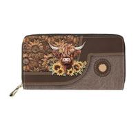Dolyues Portafoglio lungo in pelle PU impermeabile per le donne con cerniera carta di credito contanti borsa da donna con tasca portamonete, Yak Girasole, Classico