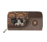 Dolyues Portafoglio lungo in pelle PU impermeabile per le donne con cerniera carta di credito contanti borsa da donna con tasca portamonete, Gatto carino., Classico