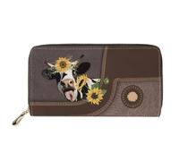Dolyues Portafoglio lungo in pelle PU impermeabile per le donne con cerniera carta di credito contanti borsa da donna con tasca portamonete, Girasole Mucca, Classico