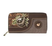 Dolyues Portafoglio lungo in pelle PU impermeabile per le donne con cerniera carta di credito contanti borsa da donna con tasca portamonete, Bradipo, Classico
