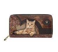 Dolyues Portafoglio lungo in pelle PU impermeabile per le donne con cerniera carta di credito contanti borsa da donna con tasca portamonete, Motivo gatto., Classico