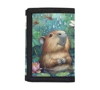 Dolyues Portafoglio per bambini serie Capybara | Trifold in poliestere 600D | Blocco RFID e nome personalizzato, Capibara fiore di loto