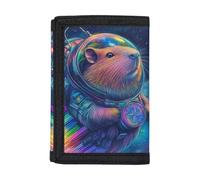 Dolyues Portafoglio per bambini serie Capybara | Trifold in poliestere 600D | Blocco RFID e nome personalizzato, Astronauta Capibara