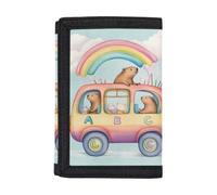 Dolyues Portafoglio per bambini serie Capybara | Trifold in poliestere 600D | Blocco RFID e nome personalizzato, Capibara Arcobaleno