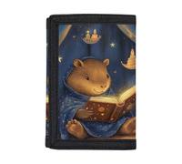 Dolyues Portafoglio per bambini serie Capybara | Trifold in poliestere 600D | Blocco RFID e nome personalizzato, Capybara Leggi il libro