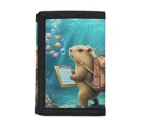 Dolyues Portafoglio per bambini serie Capybara | Trifold in poliestere 600D | Blocco RFID e nome personalizzato, Capibara dei fondali marini