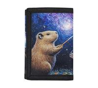 Dolyues Portafoglio per bambini serie Capybara | Trifold in poliestere 600D | Blocco RFID e nome personalizzato, Cielo stellato Capibara