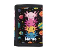 Dolyues Portamonete a tre ante per bambini, personalizzabile con nome, per viaggi e ritorno a scuola, Aggiungi il tuo nome su Planet Axolotl