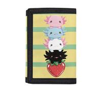 Dolyues Portamonete a tre ante per bambini, personalizzabile con nome, per viaggi e ritorno a scuola, Axolotl alla fragola