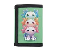 Dolyues Portamonete a tre ante per bambini, personalizzabile con nome, per viaggi e ritorno a scuola, Aggiungi il tuo nome su Cartoon Axolotl
