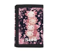 Dolyues Portamonete a tre ante per bambini, personalizzabile con nome, per viaggi e ritorno a scuola, Aggiungi il tuo nome su Cherry Blossom Axolotl