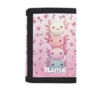 Dolyues Portamonete a tre ante per bambini, personalizzabile con nome, per viaggi e ritorno a scuola, Aggiungi il tuo nome su Flower Axolotl