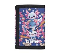 Dolyues Portamonete a tre ante per bambini, personalizzabile con nome, per viaggi e ritorno a scuola, Aggiungi il tuo nome su Bassball Axolotl