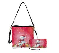 Dolyues Set di 2 borse a secchiello da donna+portafoglio con cerniera da donna in pelle PU borse a tracolla da donna borsa lunga, Merry Christmas.