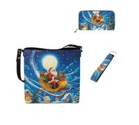 Dolyues Set di 3 borse a secchiello da donna, portafogli e portachiavi, in pelle, con portachiavi, regalo da donna, Babbo Natale