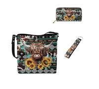 Dolyues Set di 3 borse a secchiello da donna, portafogli e portachiavi, in pelle, con portachiavi, regalo da donna, Mucca azteca