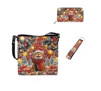 Dolyues Set di 3 borse a secchiello da donna, portafogli e portachiavi, in pelle, con portachiavi, regalo da donna, Natale carino