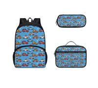 Dolyues Set di 3 zaini per bambini con borsa per il pranzo e custodia per penne da 17 pollici borsa universitaria, Macchina-2