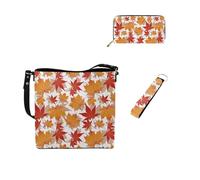 Dolyues Wokr Tarvel - Set di borse a secchiello 3 in 1, portafoglio in pelle a tracolla e portachiavi, da donna, Foglia d'acero