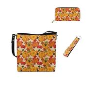 Dolyues Wokr Tarvel - Set di borse a secchiello 3 in 1, portafoglio in pelle a tracolla e portachiavi, da donna, Zucca