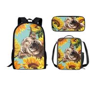 Dolyues Zainetto con borsa Lucnh e astuccio 3 pezzi Back to School Bookbag, Girasole della mucca delle Highland