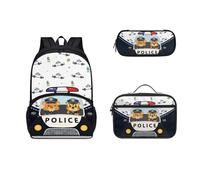 Dolyues Zaini per bambini con portapranzo astuccio per matite per bambini leggero astuccio per la scuola borsa per il pranzo 3 in 1, Auto della polizia